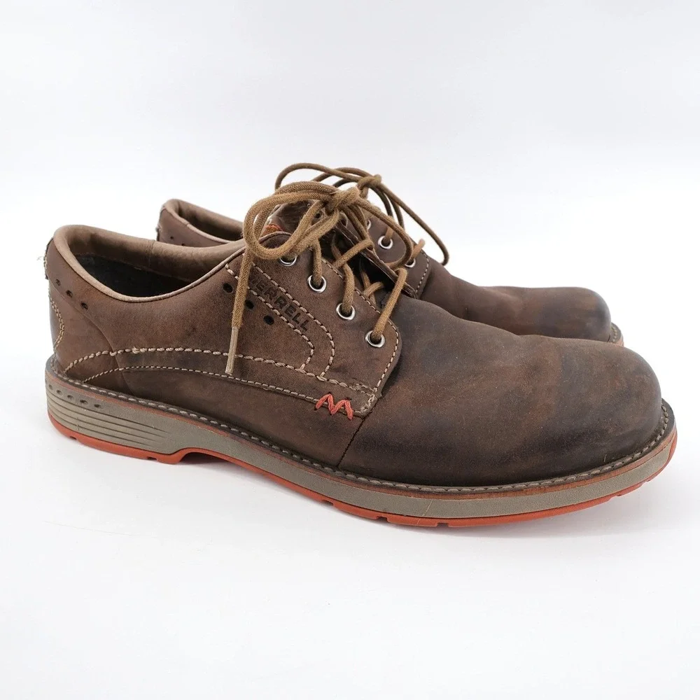 Merrell Men's Realm Lace Oxfords Dark Earth Leather Shoes‎ Brown Mens 11.5